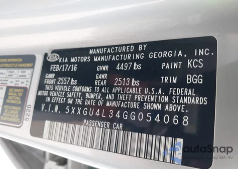 2016 Kia Optima Ex z USA, uszkodzony, nr VIN 5XXGU4L34GG054068